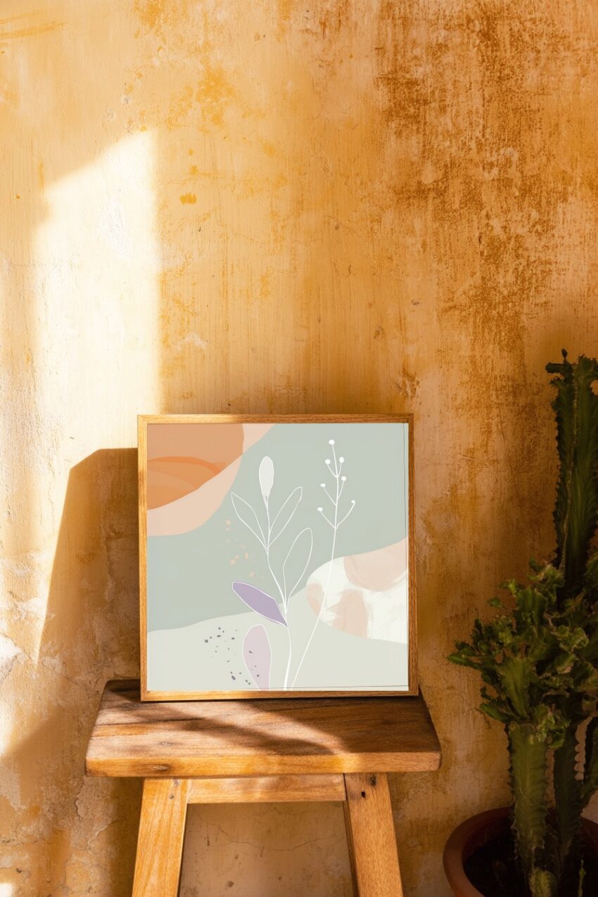 Illustration Poster Blütenzweig minimalistisch Pastellfarben