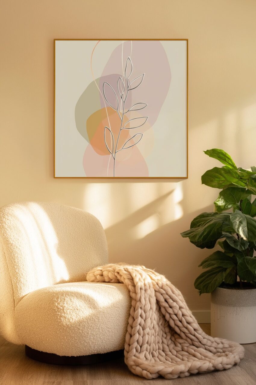 Illustration Poster Zweig minimalistisch Pastellfarben