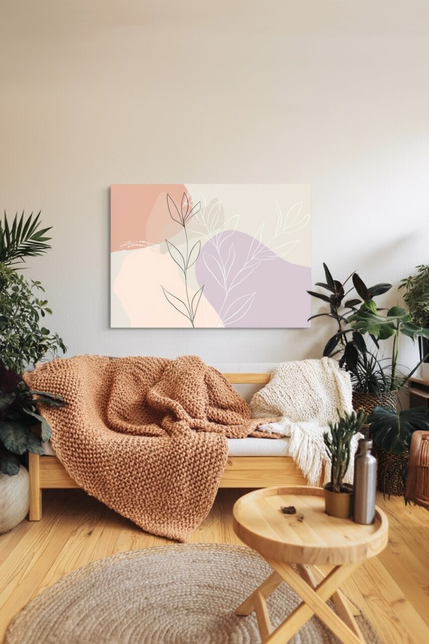 Illustration Poster Blätter Linie minimalistisch Pastell