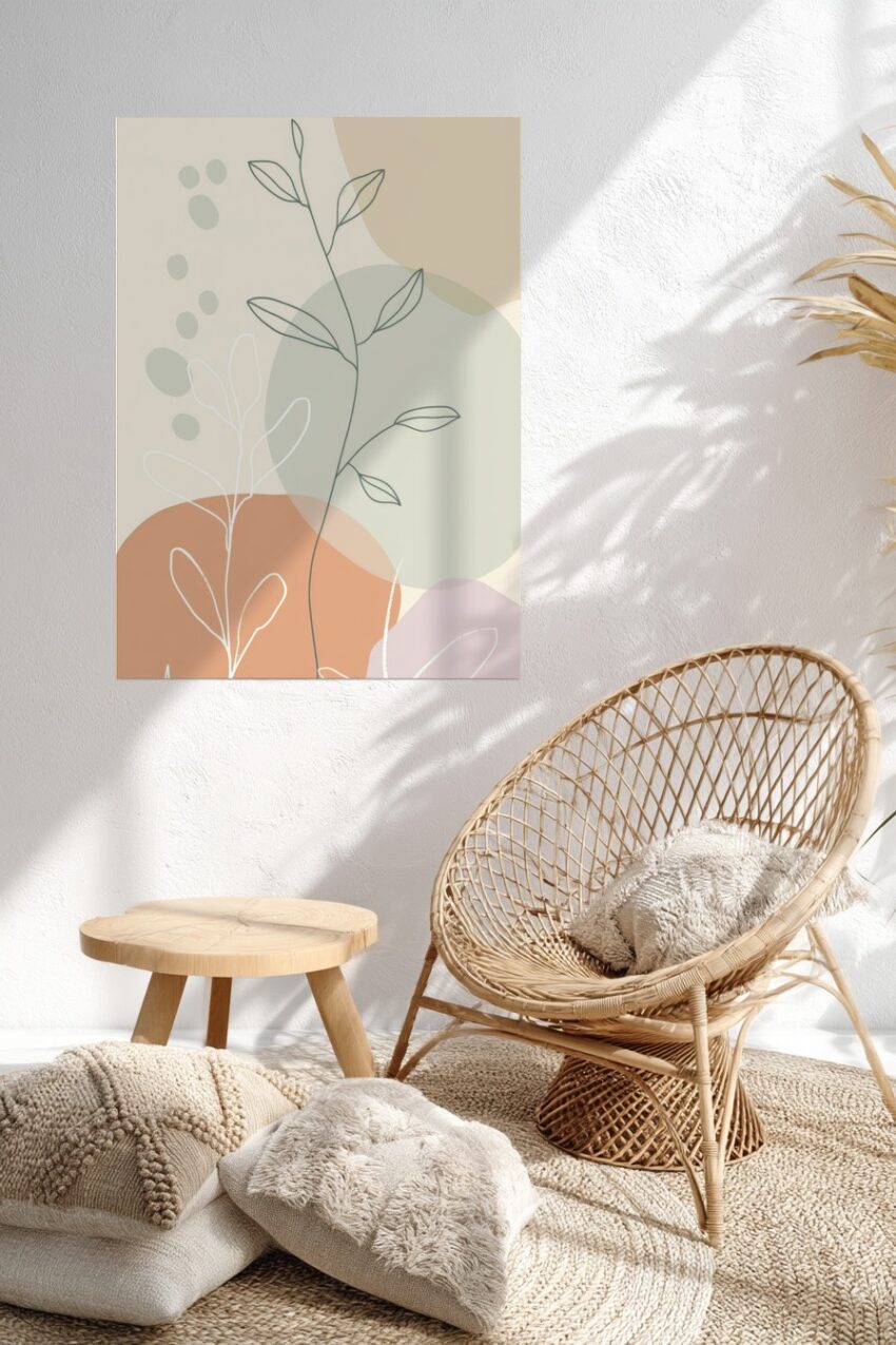 Illustration Poster Zweig feine Linien beige grün