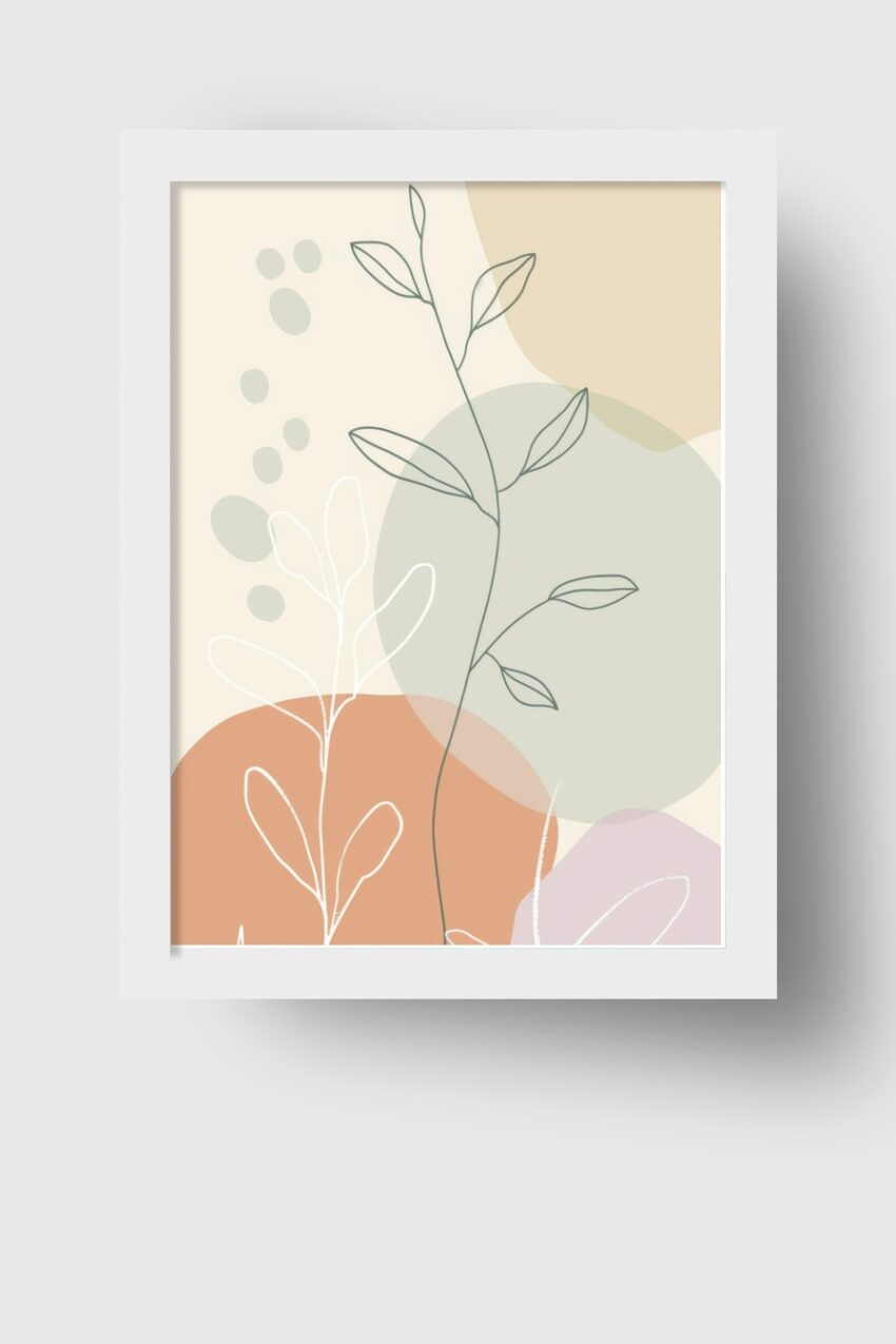 Illustration Poster Zweig feine Linien beige grün