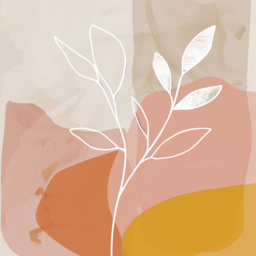 Grafikdesign Poster Zweig weiß minimalistisch beige rosa ocker