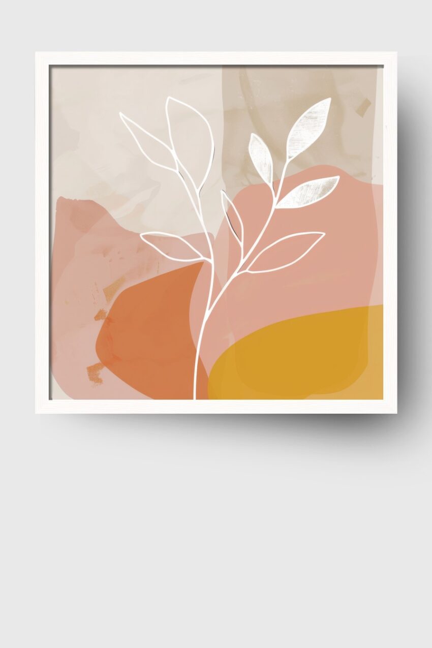 Grafikdesign Poster Zweig weiß minimalistisch beige rosa ocker