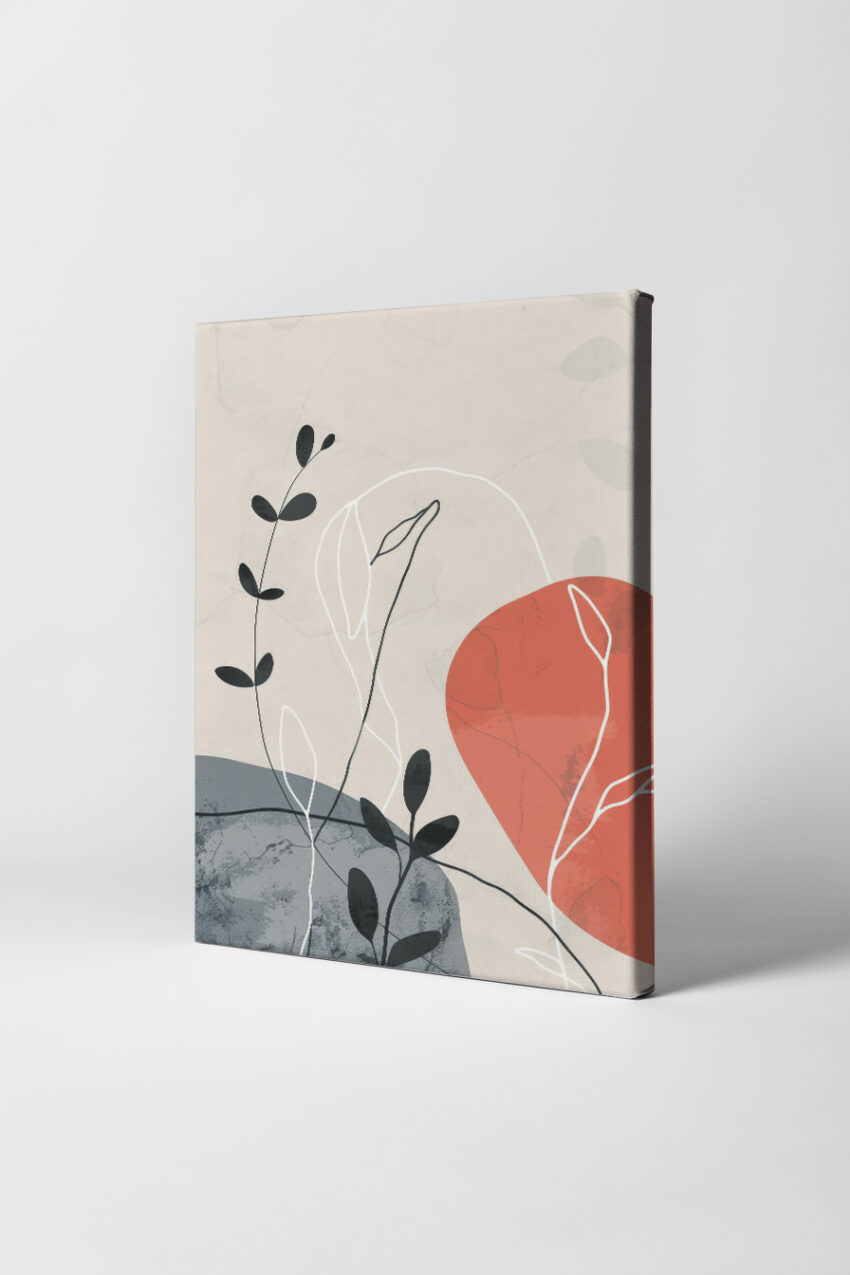 Abstrakt Poster Pflanzen minimalistisch zarte Linien rot grau