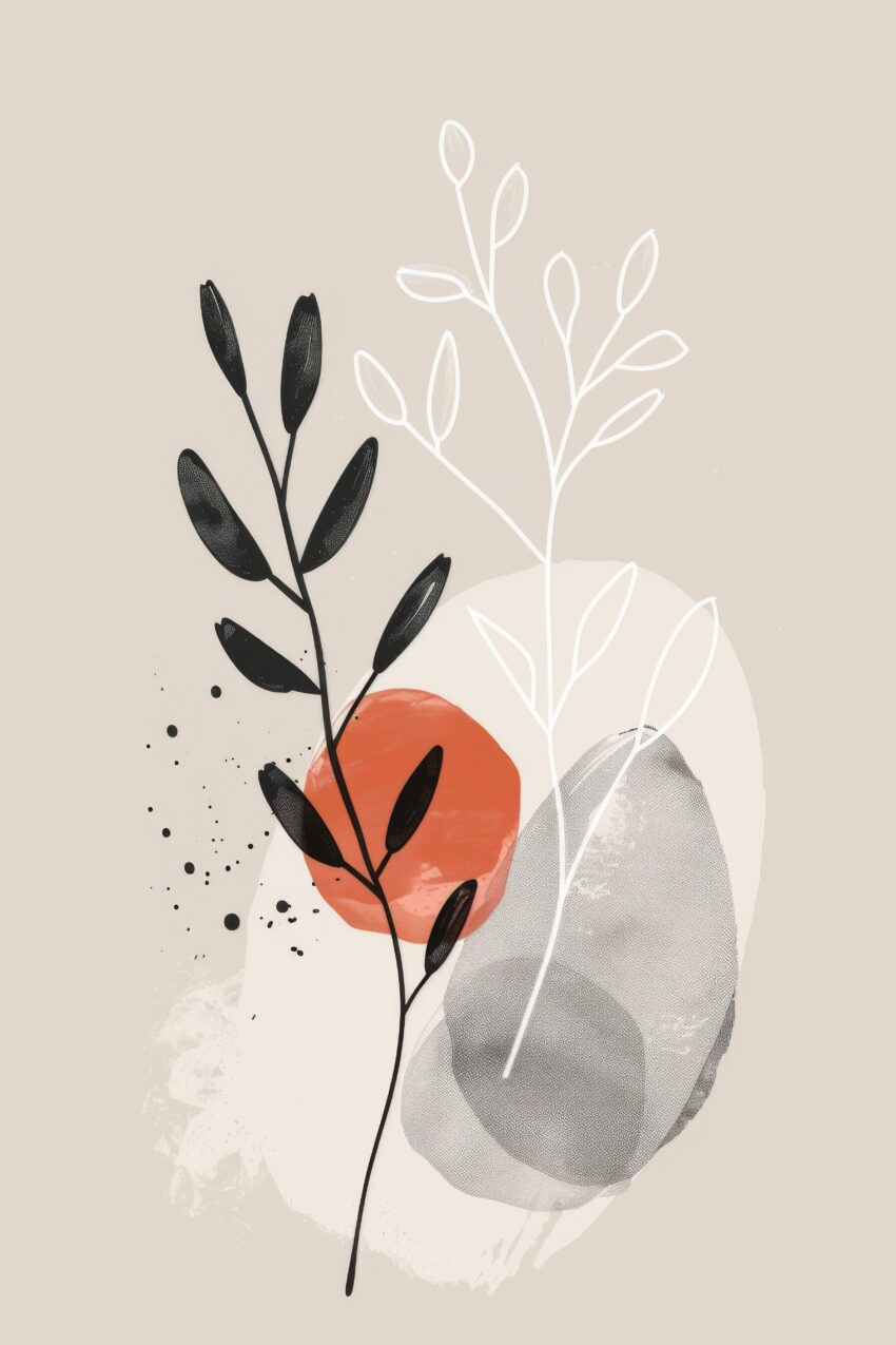 Grafik Poster Zweig schwarz weiß rot minimalistisch