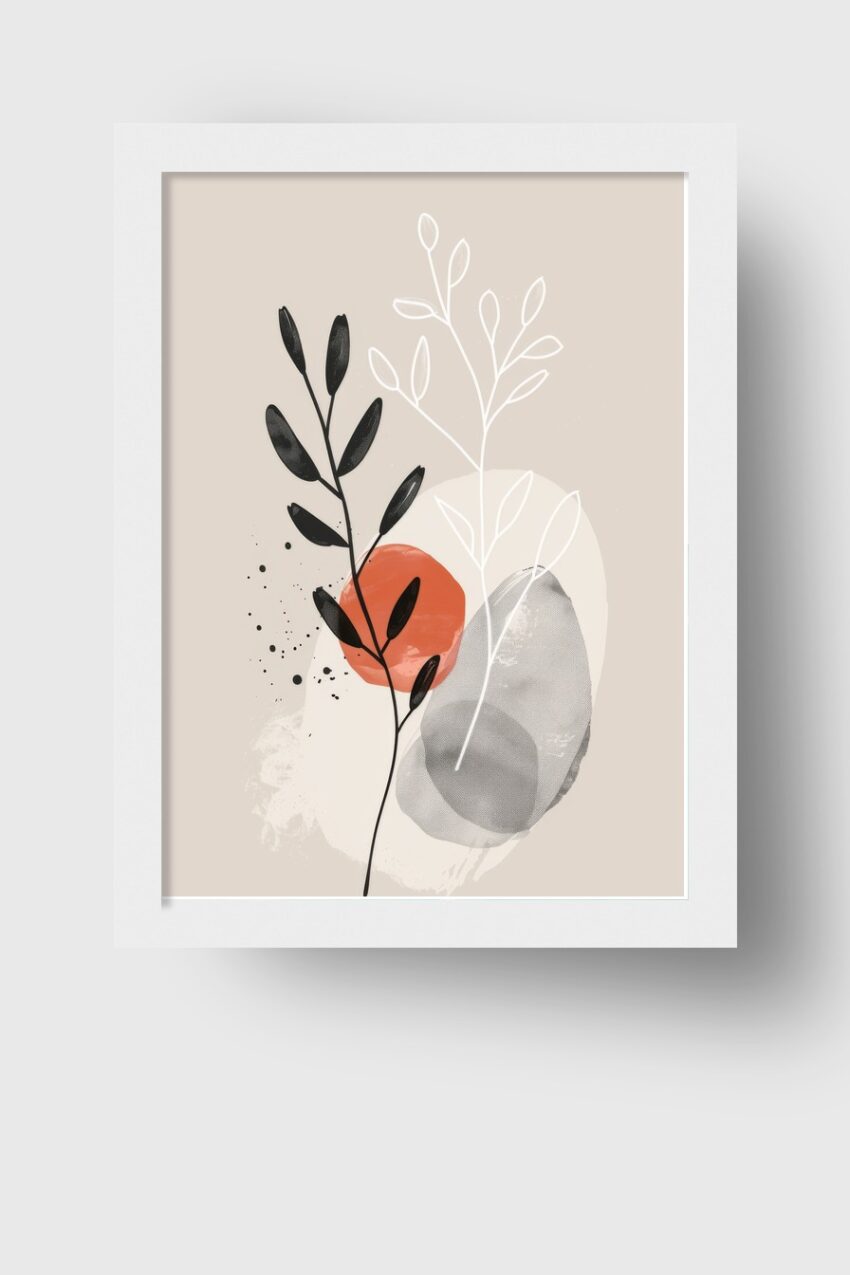 Grafik Poster Zweig schwarz weiß rot minimalistisch