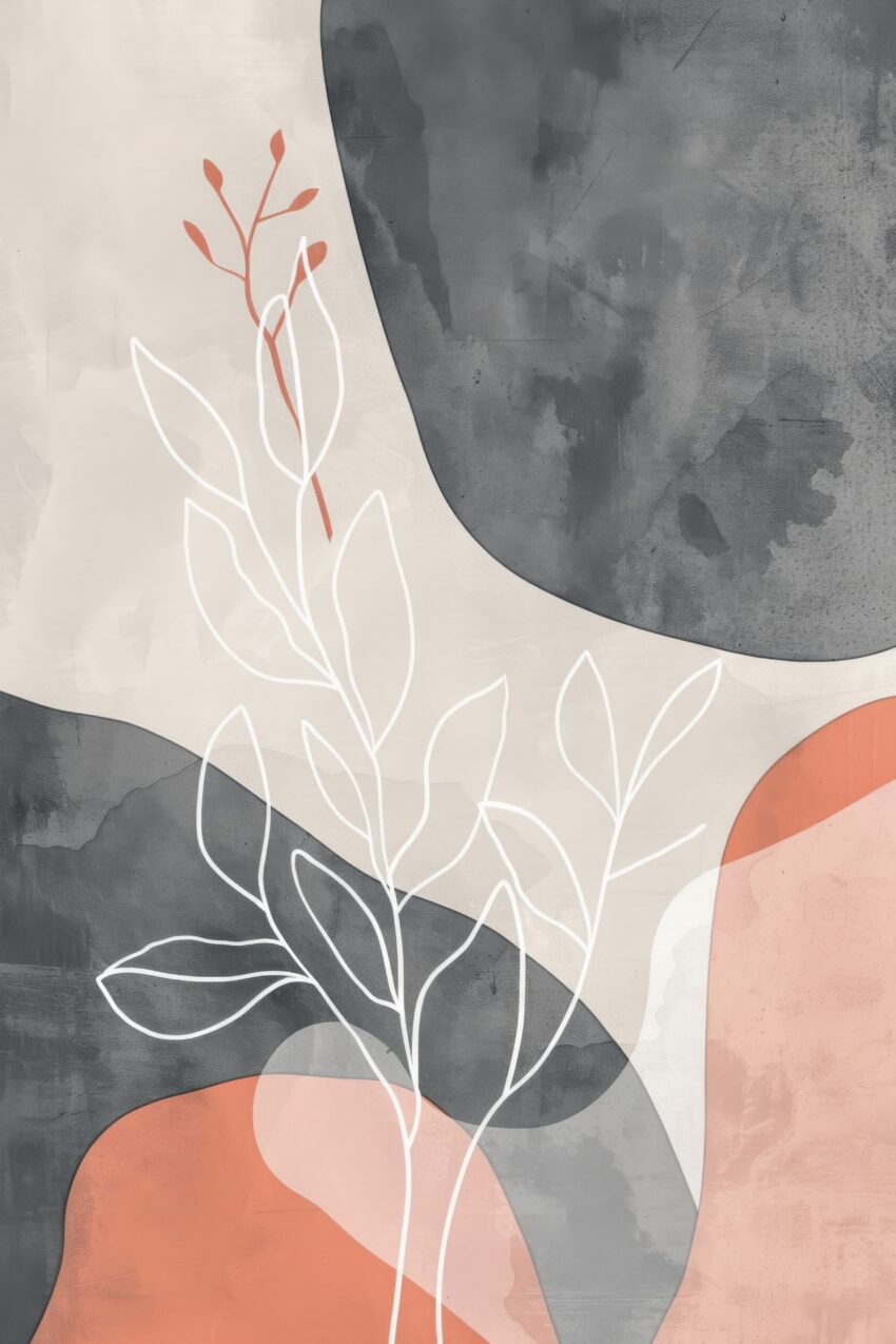 Grafikdesign Poster Pflanze abstrakt grau terrakotta minimalistisch