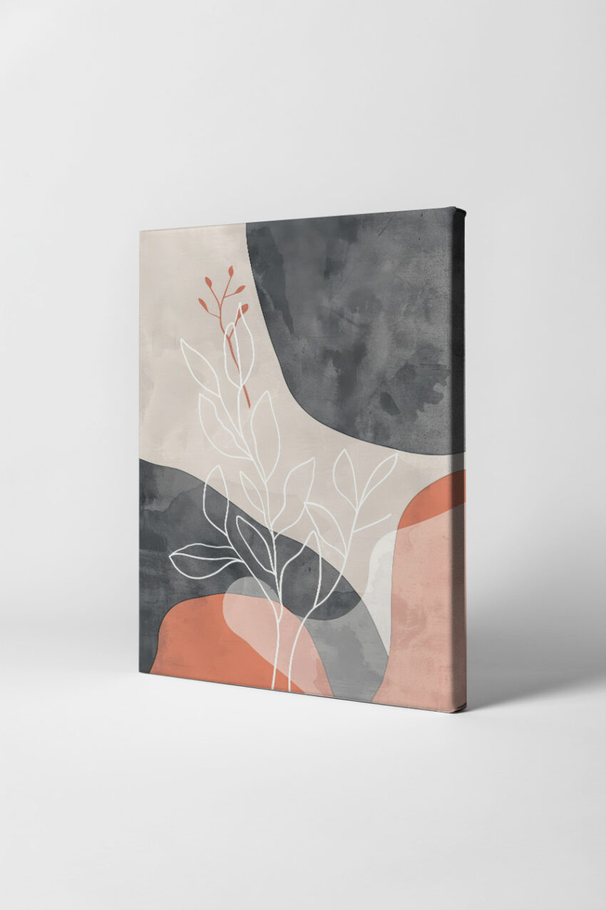 Grafikdesign Poster Pflanze abstrakt grau terrakotta minimalistisch