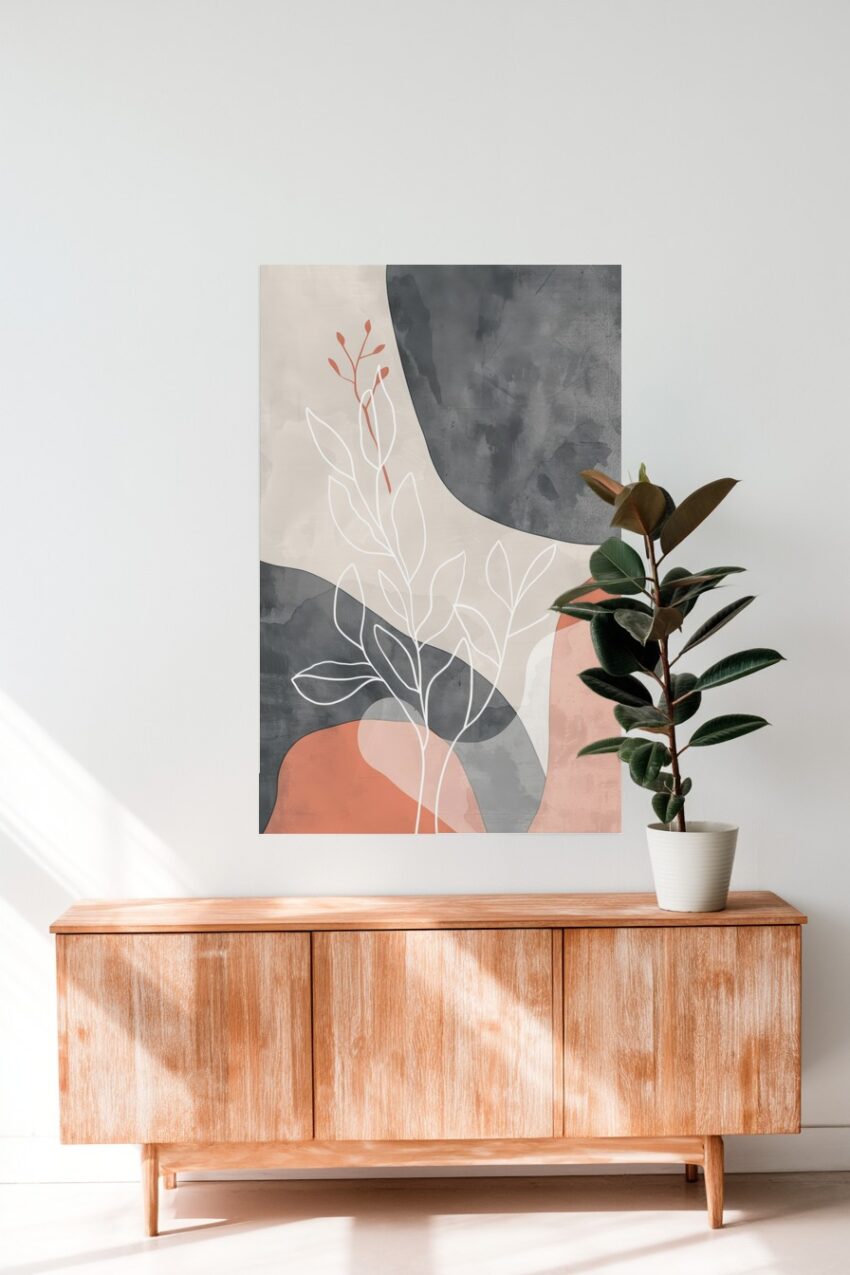 Grafikdesign Poster Pflanze abstrakt grau terrakotta minimalistisch