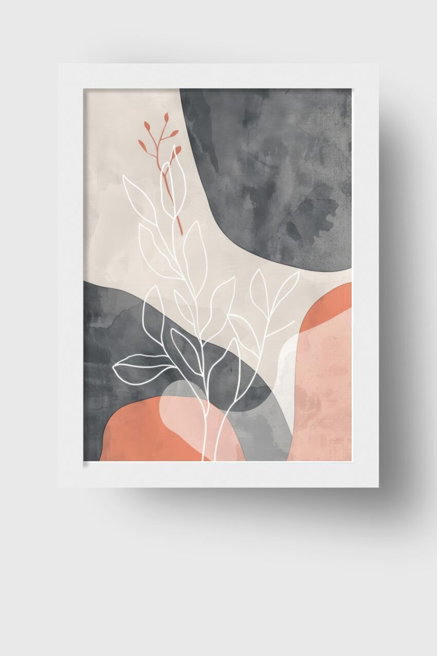 Grafikdesign Poster Pflanze abstrakt grau terrakotta minimalistisch