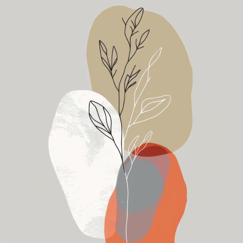 Illustration Poster Blattzweig beige orange minimalistisch