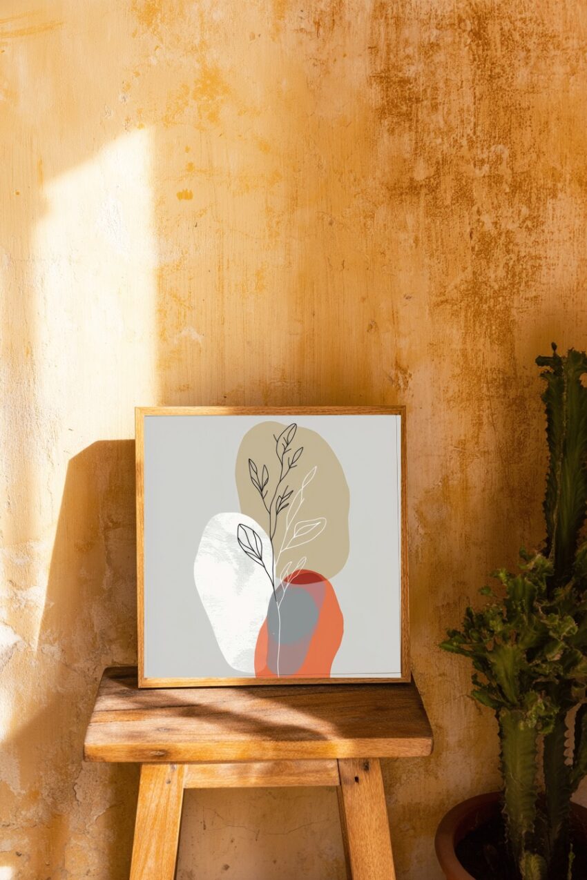 Illustration Poster Blattzweig beige orange minimalistisch