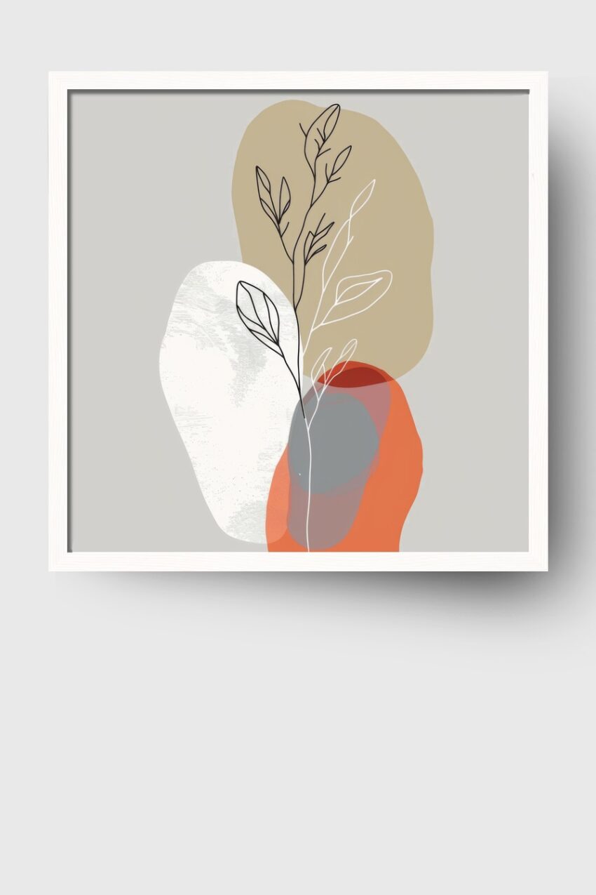 Illustration Poster Blattzweig beige orange minimalistisch