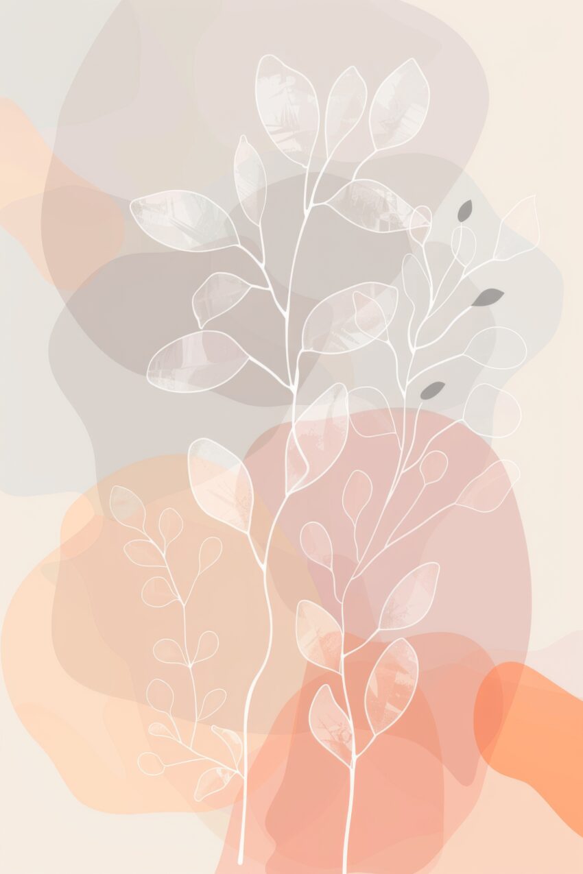 Illustration Poster Blattzweige pastellig zart minimalistisch