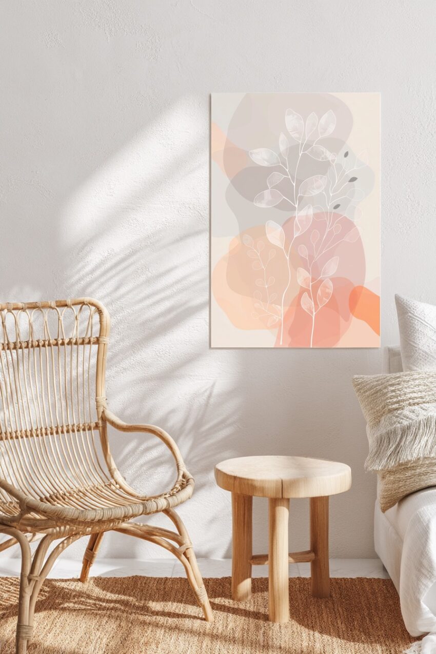 Illustration Poster Blattzweige pastellig zart minimalistisch