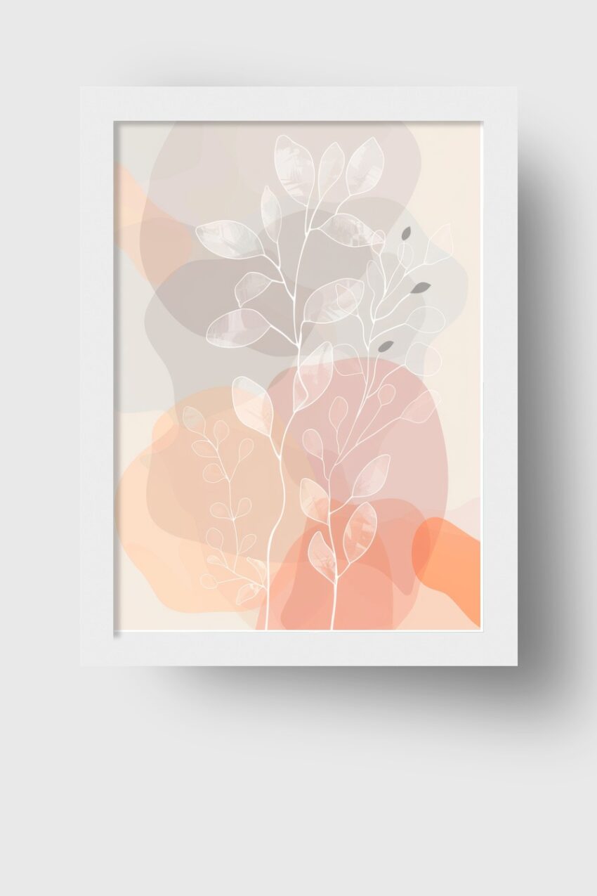 Illustration Poster Blattzweige pastellig zart minimalistisch