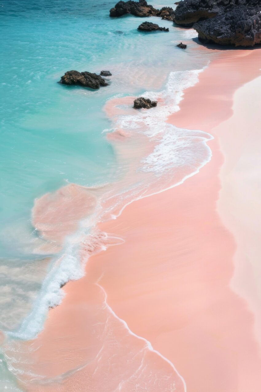 Fotografie Poster Strand rosa türkis Wasser sanft