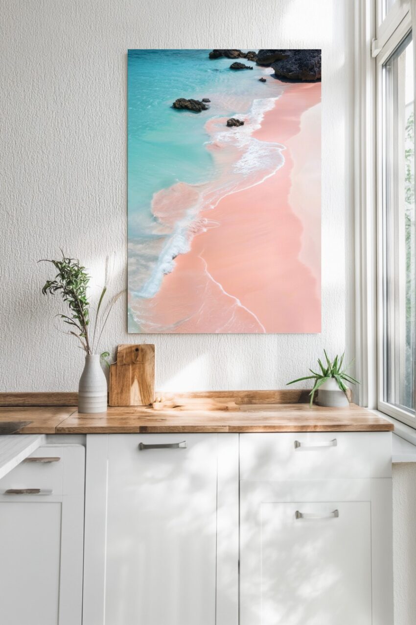 Fotografie Poster Strand rosa türkis Wasser sanft