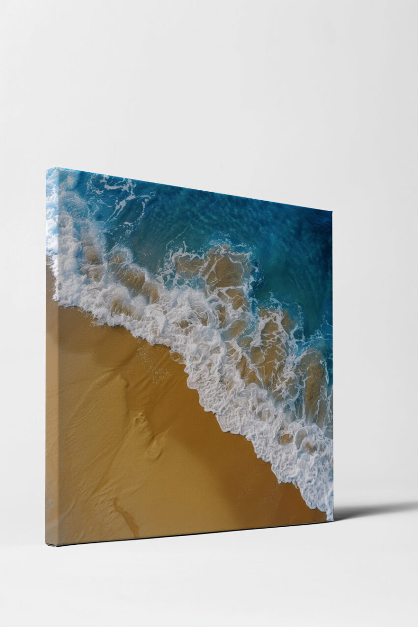 Fotografie Poster Meerufer Wellen blau weiß sand