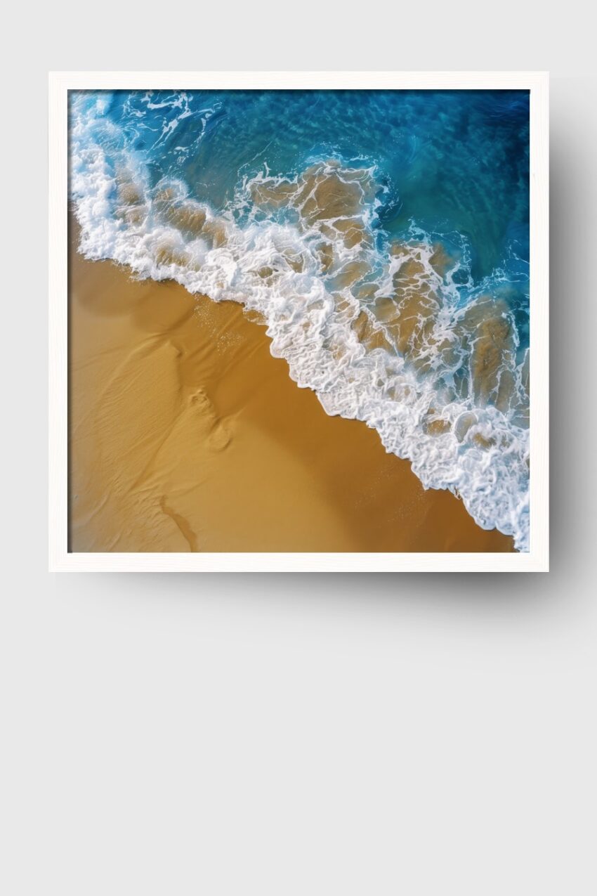 Fotografie Poster Meerufer Wellen blau weiß sand