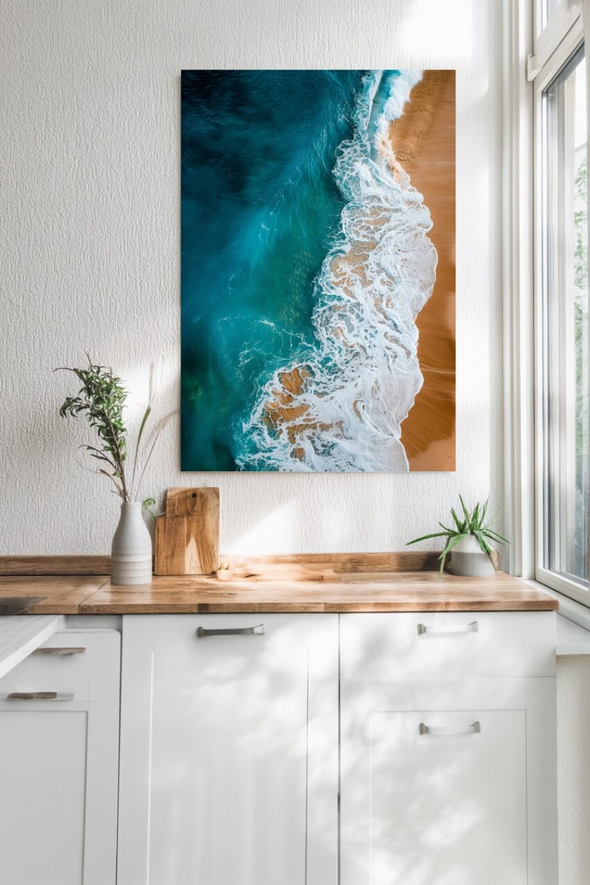 Fotografie Poster Küste Wellen blau beige