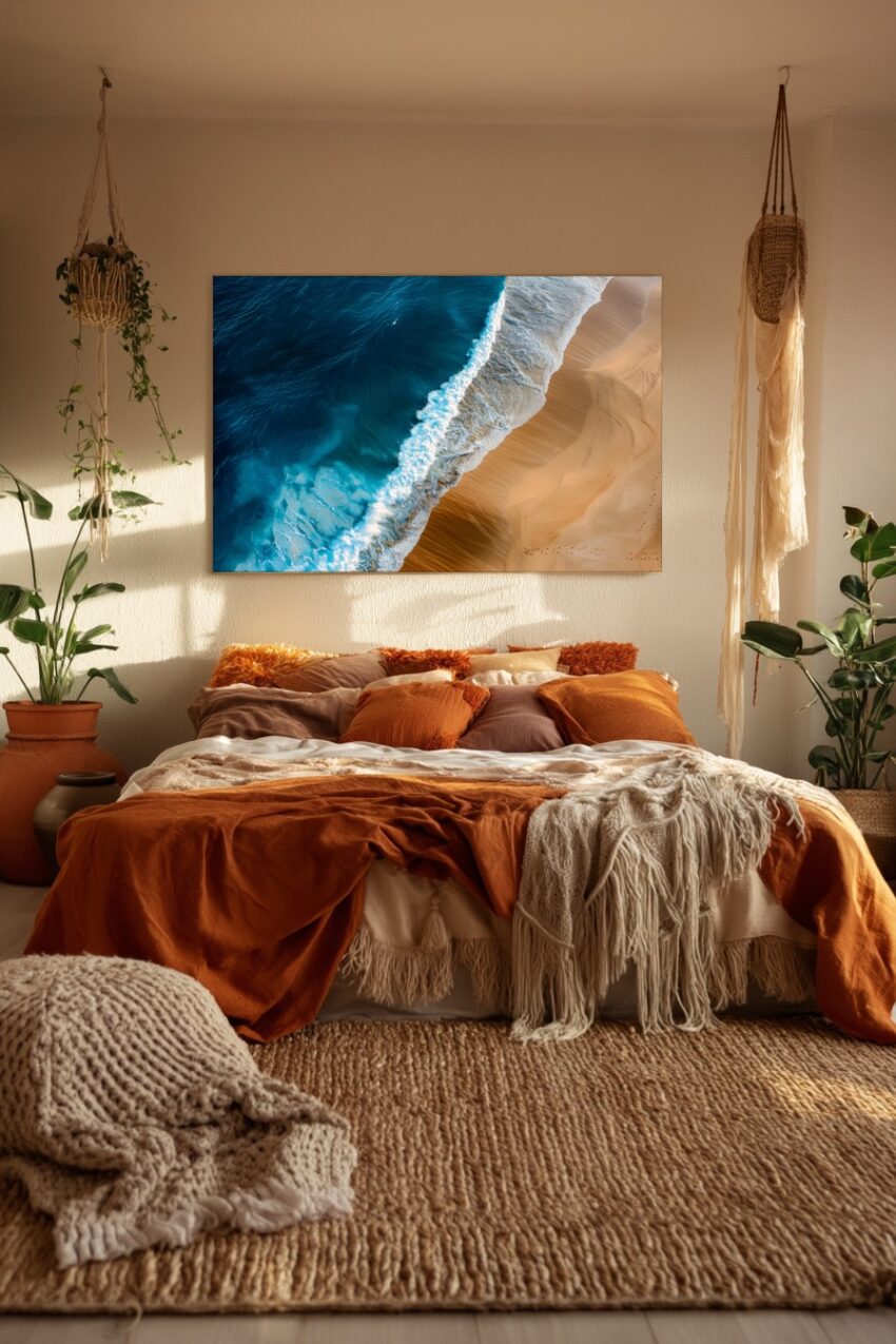 Fotografie Poster Strandwelle blauer Ozean Sand am Ufer