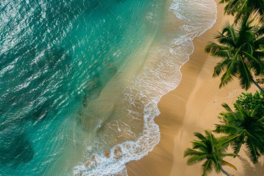 Fotografie Poster Palmenstrand türkis gold sand