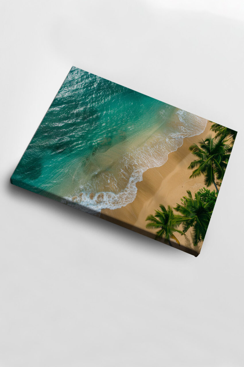 Fotografie Poster Palmenstrand türkis gold sand