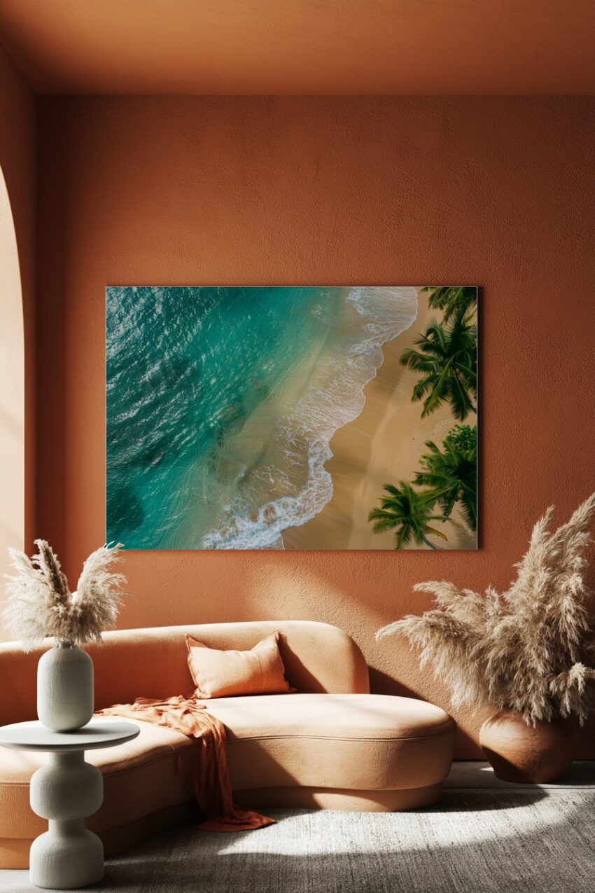 Fotografie Poster Palmenstrand türkis gold sand