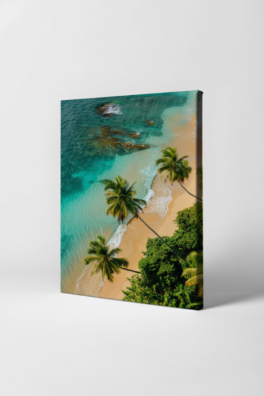 Fotografie Poster Palme Strand tropisch blau grün sand