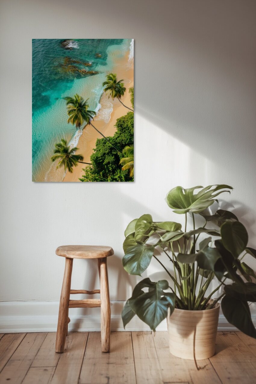 Fotografie Poster Palme Strand tropisch blau grün sand