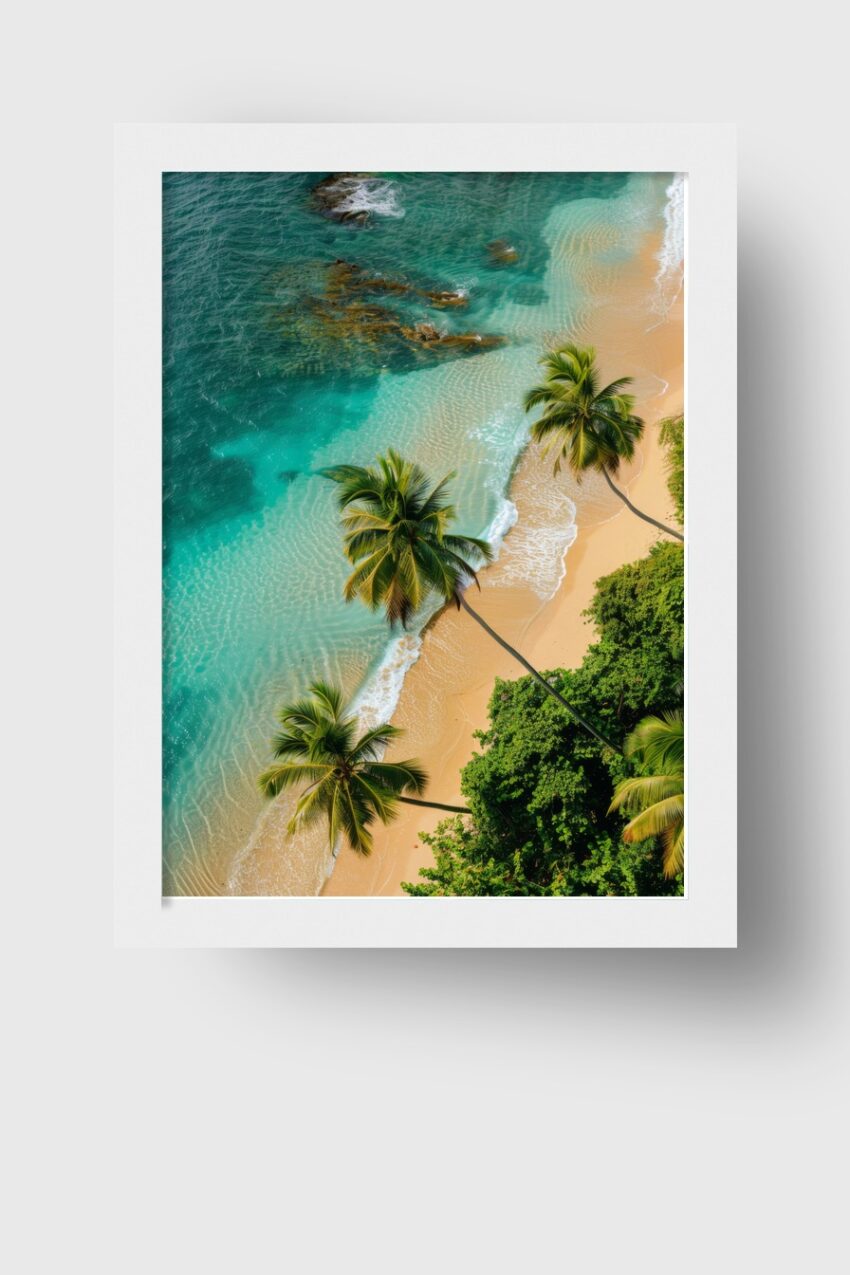 Fotografie Poster Palme Strand tropisch blau grün sand