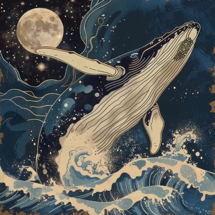 Illustration Poster Wal Sprung Mond Nacht blau beige