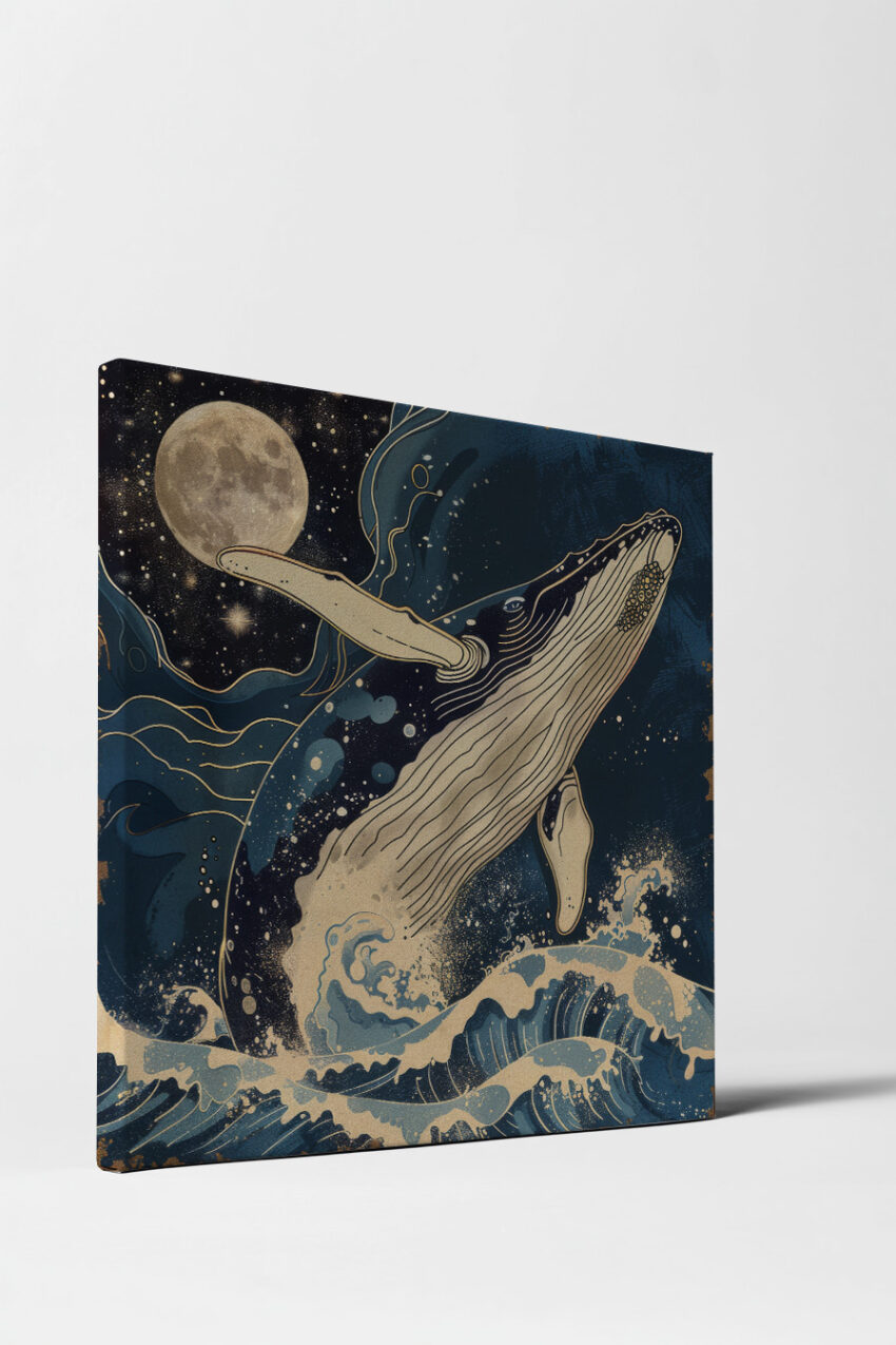 Illustration Poster Wal Sprung Mond Nacht blau beige