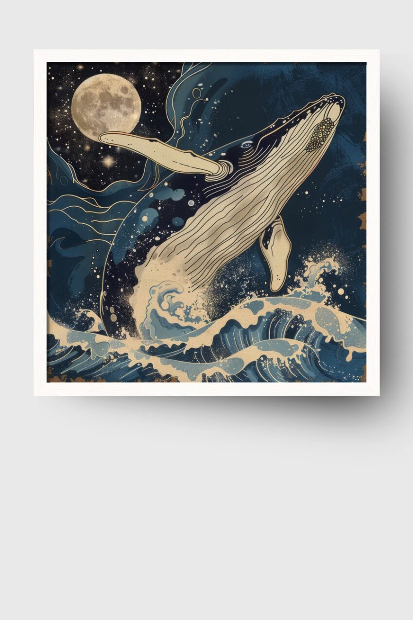 Illustration Poster Wal Sprung Mond Nacht blau beige