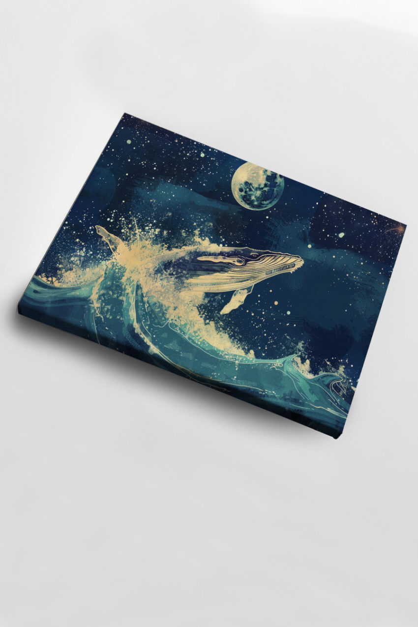 Digitale Kunst Poster Wal spritzende Welle blau Nacht