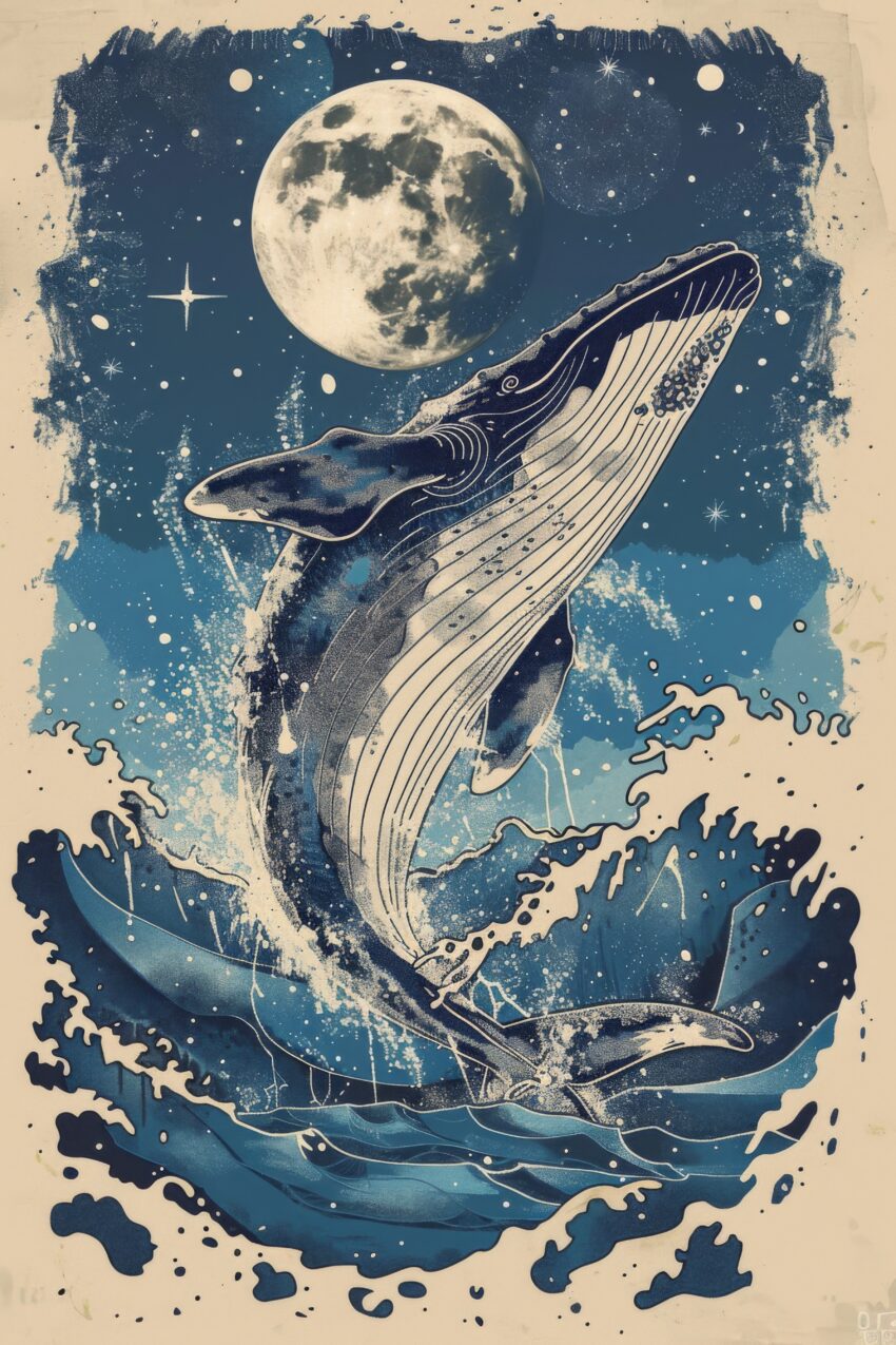 Illustration Poster Wal Mond Nachthimmel Blau Weiß