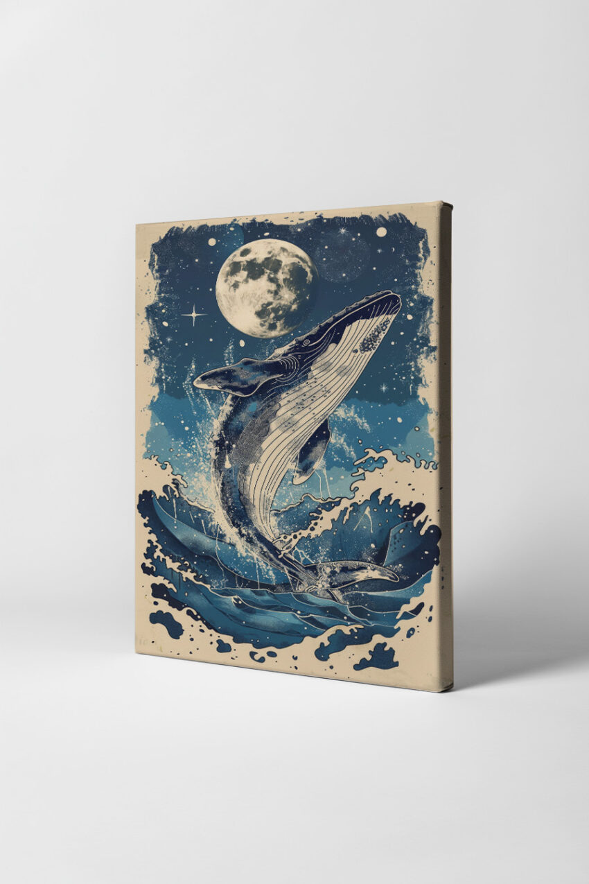 Illustration Poster Wal Mond Nachthimmel Blau Weiß