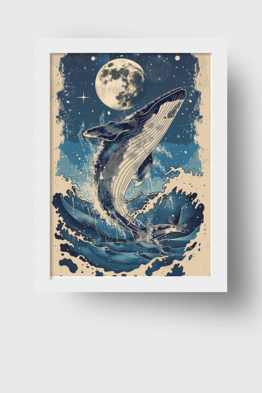 Illustration Poster Wal Mond Nachthimmel Blau Weiß