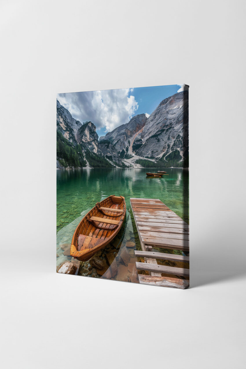 Fotografie Poster Boot See Berg klar Wasser Holz