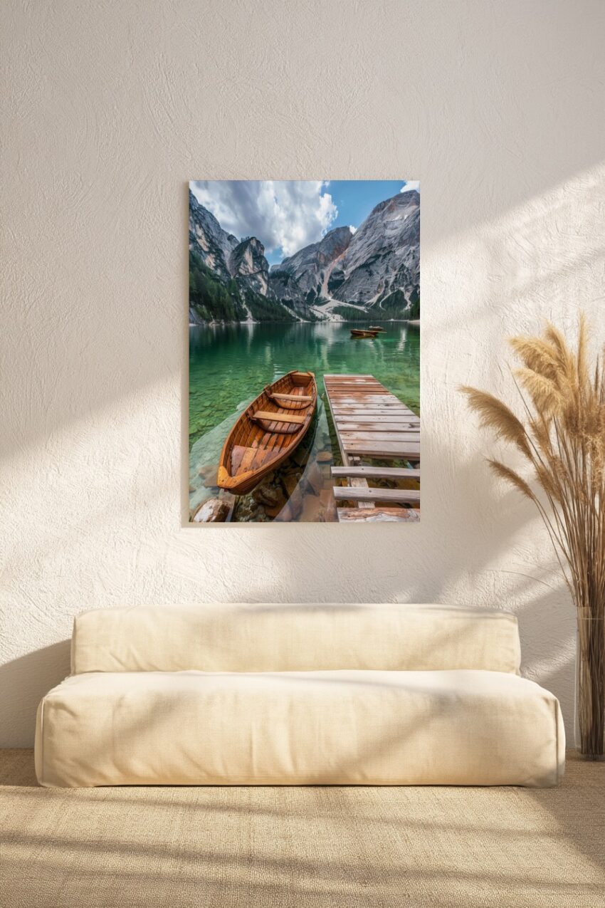 Fotografie Poster Boot See Berg klar Wasser Holz
