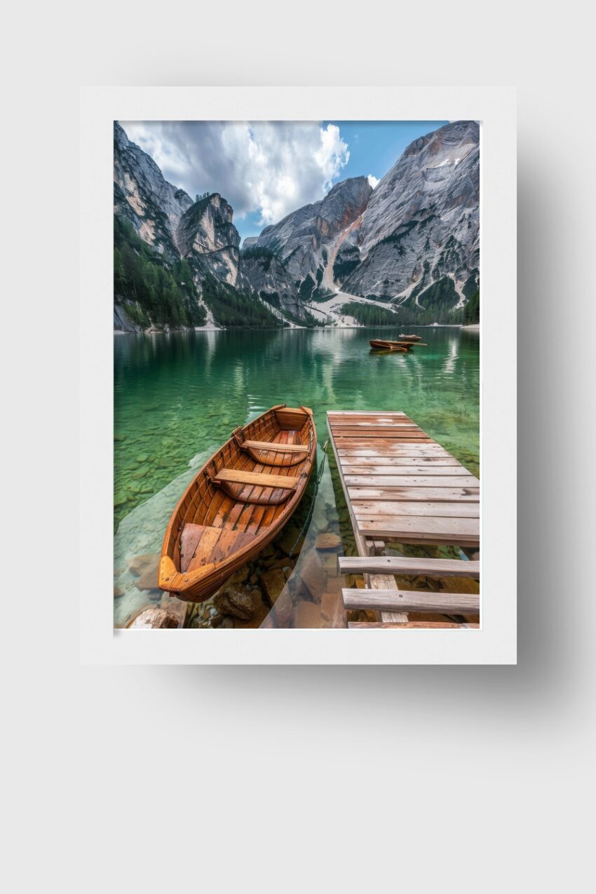 Fotografie Poster Boot See Berg klar Wasser Holz