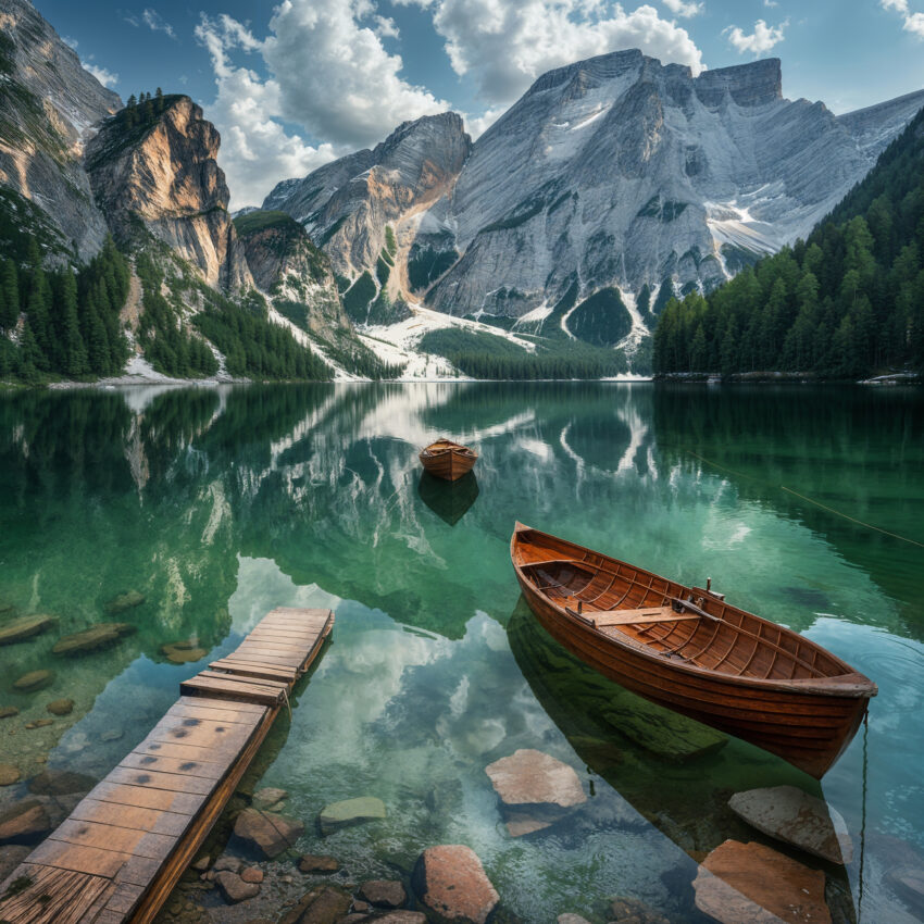 Fotografie Poster Ruderboot See klar Bergwasser
