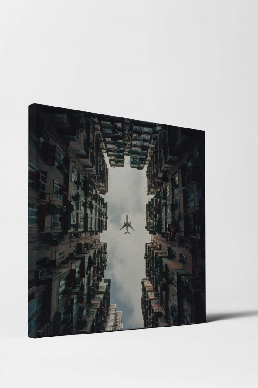 Fotografie Poster Flugzeug urban Himmelspalt grau