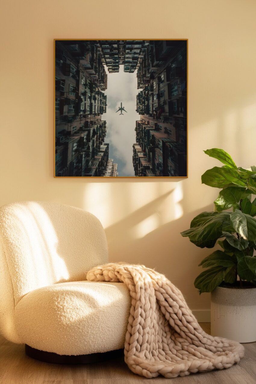 Fotografie Poster Flugzeug urban Himmelspalt grau