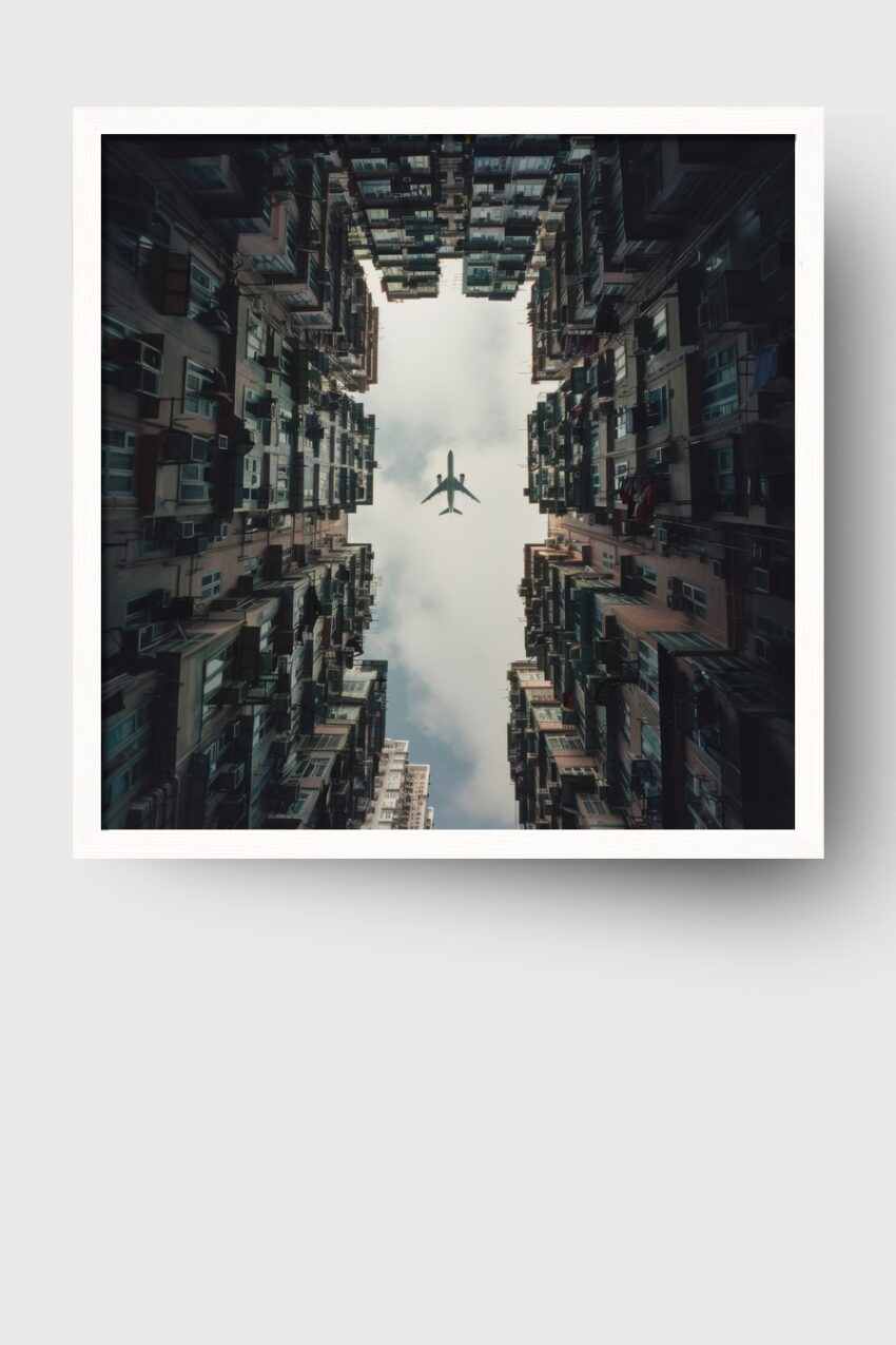 Fotografie Poster Flugzeug urban Himmelspalt grau