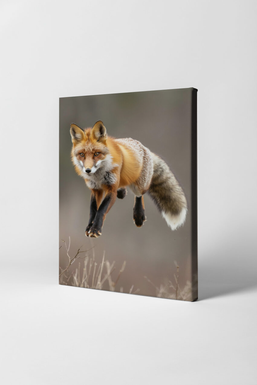 Fotografie Poster Fuchs springend detailreich braun