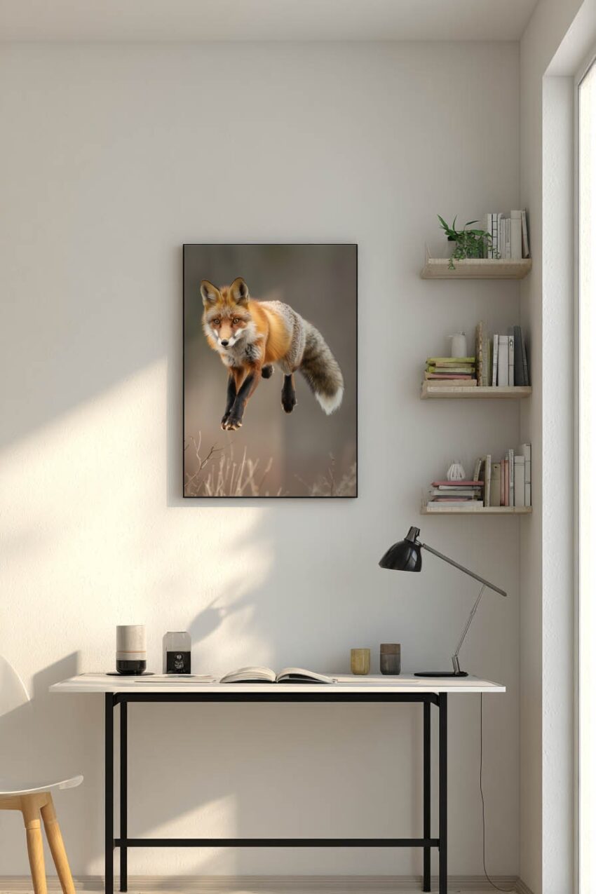 Fotografie Poster Fuchs springend detailreich braun