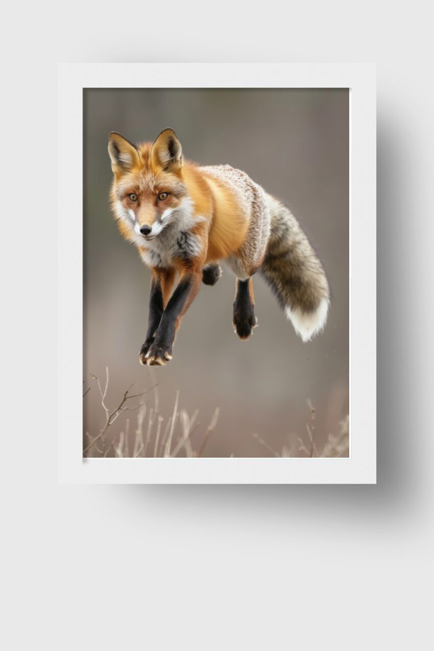 Fotografie Poster Fuchs springend detailreich braun