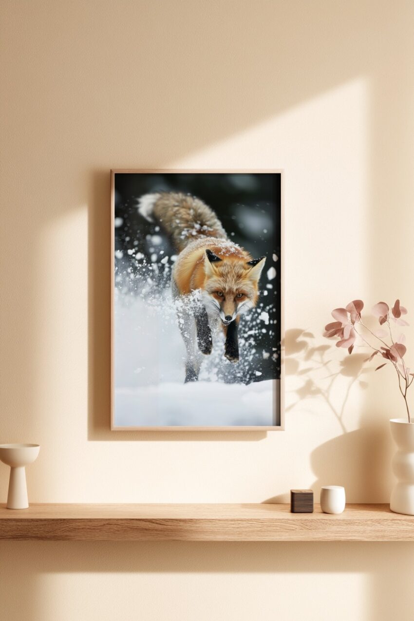 Fotografie Poster Fuchs Dynamisch Schnee Winter